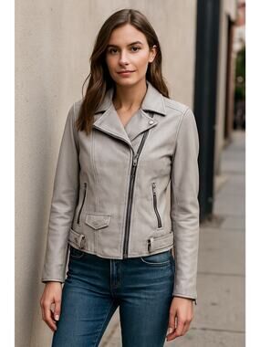 Wilsons Leather Gray Moto Jacket XS